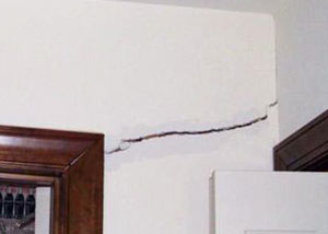 A large drywall crack in an interior wall in West Jordan
