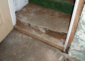 A flooded basement in Kaysville where water entered through the hatchway door